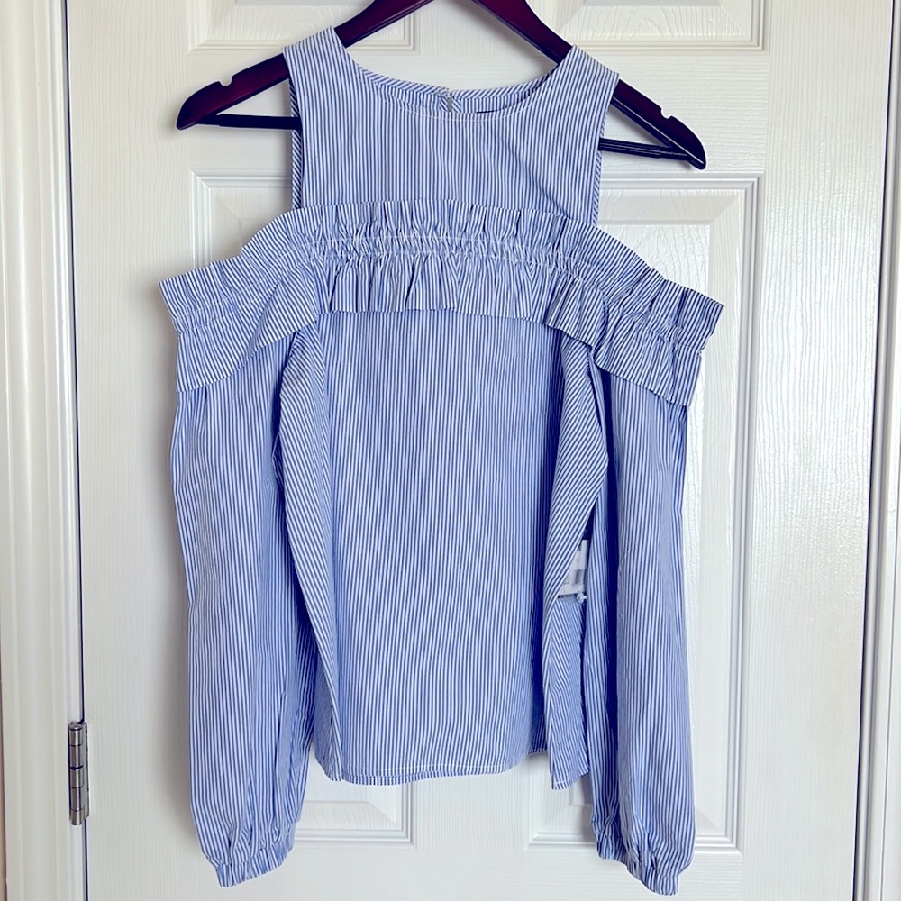 Pinstripe cold shoulder blouse